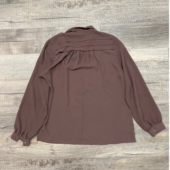 Givenchy for Chesa VTG 70s Button Up Shirt Size 10 Brown Minimalist Pintuck Top - Picture 2 of 6